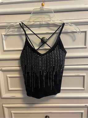 Women's Black Rhinestone-Strap Cami Top. Worn Once